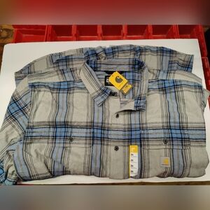 Carhartt Loose Fit Heavyweight Flannel Plaid Shirt Mens Size 3XL Grey Blue